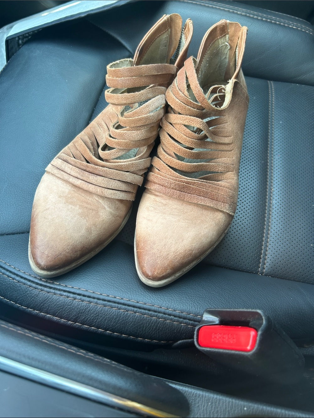 Free People Tan Suede Cutout Pointed Ankle Boots